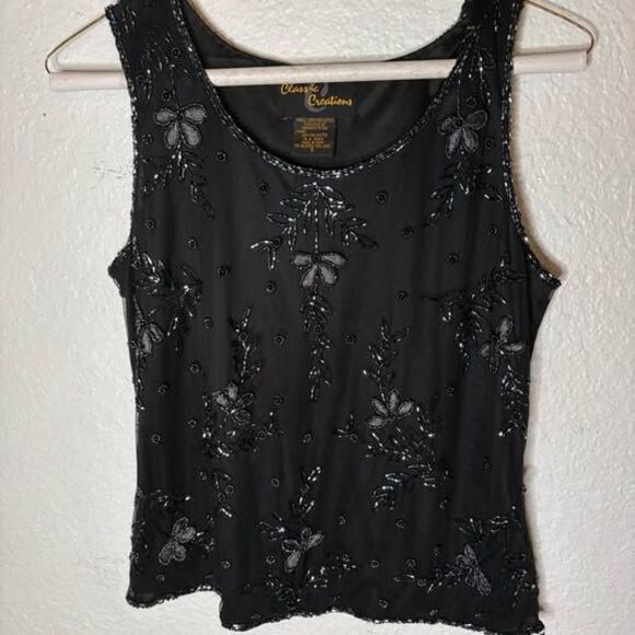 Tops - Vintage Beaded Black Tank Top – Classic Creations – Size Small